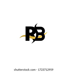 Letra negra rB monograma tipografía con rayas onduladas de gradiente dorado en el centro.
