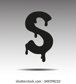 black letter S in the form of current liquid paint
