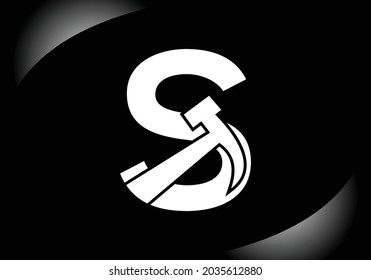 Black letter S monogram alphabet with a Hammer. Repair, renovation, and construction logo. Modern vector logo for construction business, and company identity