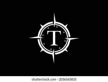 Black letter T with Creative Compass Concept Logo Design Template. Compass logo sign symbol. Modern vector logo design for business and company identity.