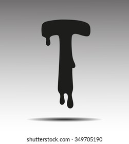 black letter T in the form of current liquid paint