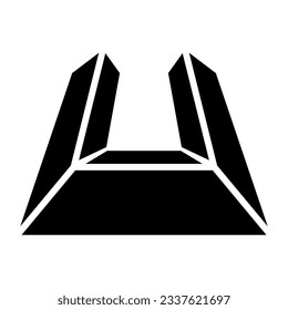 Black Letter U Icon in Perspective on a White Background
