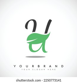 Diseño Con Logotipo De Letra Negra U Con Hoja Verde. Ilustración vectorial