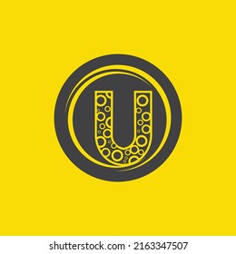 black letter u logo on yellow background