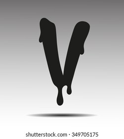 black letter V in the form of current liquid paint