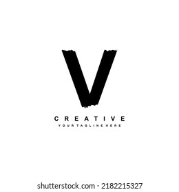 black letter V logo design with brush strokes. initial V. is suitable for business logos, companies, product logos, etc. V icon