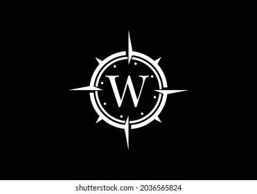 Schwarzer Buchstabe W mit Creative Compass Concept Logo Design Template. Logo-Symbol ergänzen. Modernes Vektorlogo-Design für Geschäfts- und Firmenidentität.