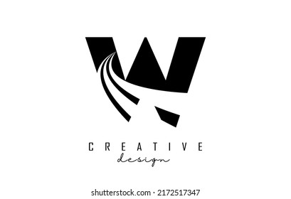 Black letter W logo with leading lines and road concept design. Letter W with geometric design. Vector Illustration with letter and creative cuts and lines.