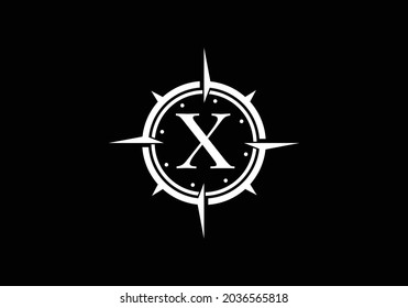 Letra negra X con plantilla de diseño de logotipo de Creative Compass Concept. Símbolo del logotipo de la brújula. Diseño de logotipo vectorial moderno para identidad empresarial y de empresa.