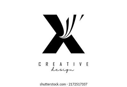 Black letter X logo with leading lines and road concept design. Letter X with geometric design. Vector Illustration with letter and creative cuts and lines.