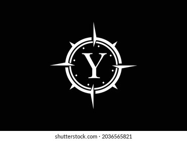 Letra negra Y con plantilla de diseño de logotipo de Creative Compass Concept. Símbolo del logotipo de la brújula. Diseño de logotipo vectorial moderno para identidad empresarial y de empresa.