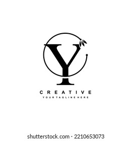 
black letter Y logo template with floral ornaments and circular lines. elegant and luxurious letter Y logo design. beautiful letter Y logo vector. Y icon