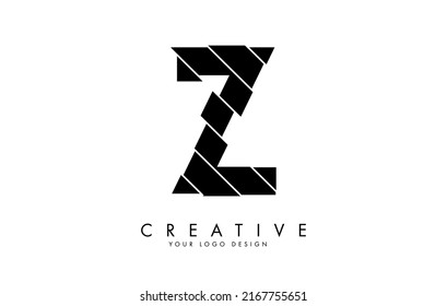Black Letter Z with abstract sliced effect logo design. Abstract vector illustration with creative cuts.