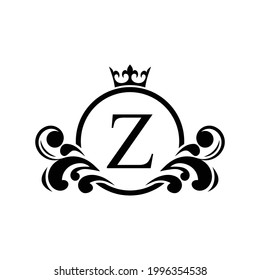  black Letter Z template logo Luxury letter with crown. Monogram alphabet . Beautiful royal initials letter.	