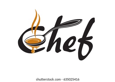 black lettering chef with soup spoon