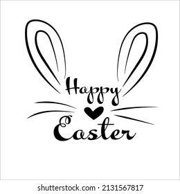 Black lettering happy easter with rabbit ears nose and moustache