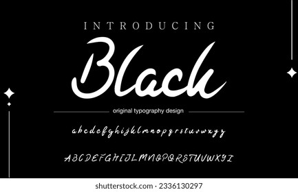 Black Lettering signature font isolated on grey background. brus style alphabet. Vector logo letters.