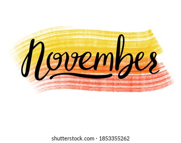 Ilustración vectorial de letras negras con el mes de noviembre sobre un fondo de color pintado con pincel de aceite