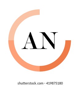 AN black letters , modern type of font , tree orange colors , simply alphabet like design identity 