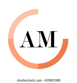 AM black letters , modern type of font , tree orange colors , simply alphabet like design identity