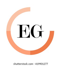 EG black letters , modern type of font , tree orange colors , simply alphabet like design identity