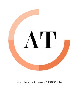 AT black letters , modern type of font , tree orange colors , simply alphabet like design identity