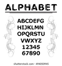 Black letters and numbers with white lines