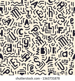 Black letters on a crafting background. Doodles. Vector.