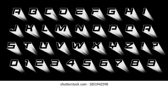 Black letters with white blending shadow. 3D font, geometric type for modern futuristic logo, headline and title, stunning monogram, creative lettering. Blend alphabet. Vector typographic design