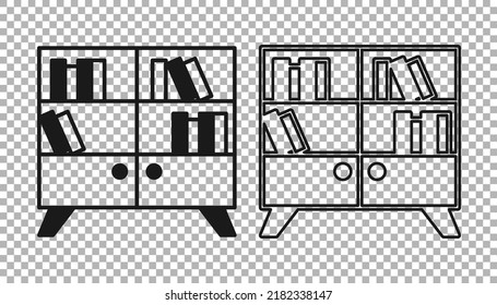 Black Library bookshelf icon isolated on transparent background.  Vector