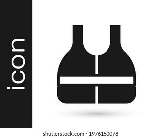 Black Life jacket icon isolated on white background. Life vest icon. Extreme sport. Sport equipment.  Vector