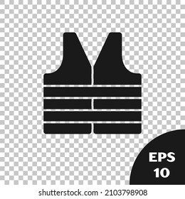 Black Life jacket icon isolated on transparent background. Life vest icon. Extreme sport. Sport equipment.  Vector