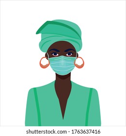 Black life matters. African american girl in the mask. COVID-19 conceptual vector illustration. Protection against coronavirus or respiratory virus. Prevention of respiratory tract infections.