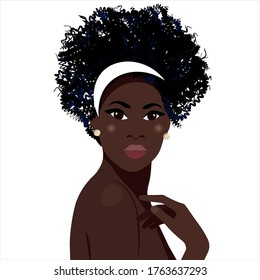 Black life matters. Portrait of a beautiful african woman with earring. Female portrait. Black beauty concept. Nations and races. American student. Vector flat illustration. Great for avatars.