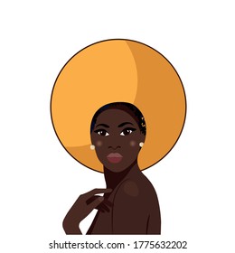 Black life matters. Portrait of a beautiful african woman with earring. Female portrait. Black beauty concept. Nations and races. American student. Vector flat illustration. Great for avatars.