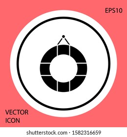 Black Lifebuoy icon isolated on red background. Lifebelt symbol. White circle button. Vector Illustration