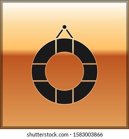 Black Lifebuoy icon isolated on gold background. Lifebelt symbol.  Vector Illustration