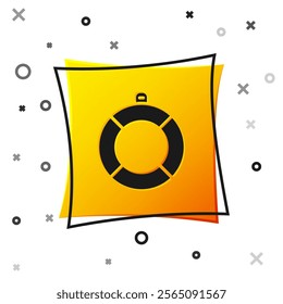 Black Lifebuoy icon isolated on white background. Lifebelt symbol. Yellow square button. Vector