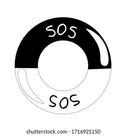 black lifebuoy with inscription sos in flat style.