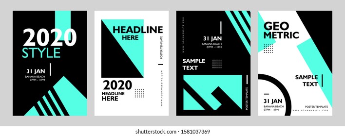 Black and light blue abstract geometric poster flyer template. Geometry pattern background wallpaper color for cover, leaflet and banner. Promotion, digital and print. Vector illustration.