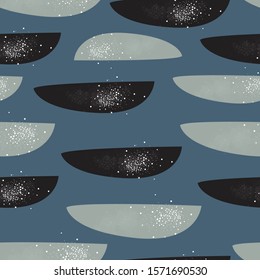 Black and light blue Abstract Shapes on blue. Terracotta Abstract Seamless Pattern. Modern Digital Design. Modern Fashion Scandinavian Style. Contemporary Colors and Design. Vector Illustration
