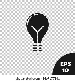Black Light bulb with concept of idea icon isolated on transparent background. Energy and idea symbol. Inspiration concept.  Vector Illustration