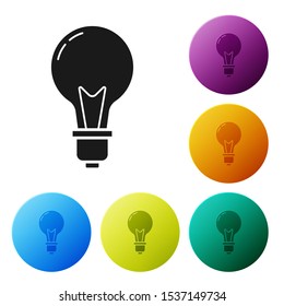 Black Light bulb with concept of idea icon isolated on white background. Energy and idea symbol. Inspiration concept. Set icons colorful circle buttons. Vector Illustration