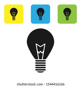 Black Light bulb with concept of idea icon isolated on white background. Energy and idea symbol. Inspiration concept. Set of colorful square icon buttons. Vector Illustration