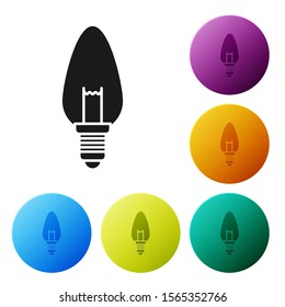 Black Light bulb with concept of idea icon isolated on white background. Energy and idea symbol. Inspiration concept. Set icons colorful circle buttons. Vector Illustration