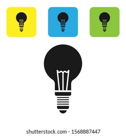 Black Light bulb with concept of idea icon isolated on white background. Energy and idea symbol. Inspiration concept. Set icons colorful square buttons. Vector Illustration
