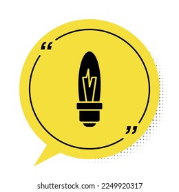 Black Light bulb with concept of idea icon isolated on white background. Energy and idea symbol. Inspiration concept. Yellow speech bubble symbol. Vector