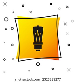 Black Light bulb with concept of idea icon isolated on white background. Energy and idea symbol. Inspiration concept. Yellow square button. Vector