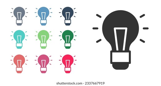 Bombilla negra con el concepto de icono de idea aislada en fondo blanco. Símbolo de energía e ideas. Concepto de inspiración. Indique los iconos en colores. Vector