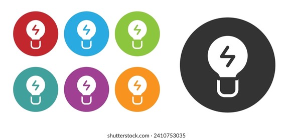 Schwarze Glühbirne mit Konzept der Idee Symbol einzeln auf weißem Hintergrund. Energie- und Ideensymbol. Inspirationskonzept. Stellen Sie die Symbole bunt ein. Vektorgrafik